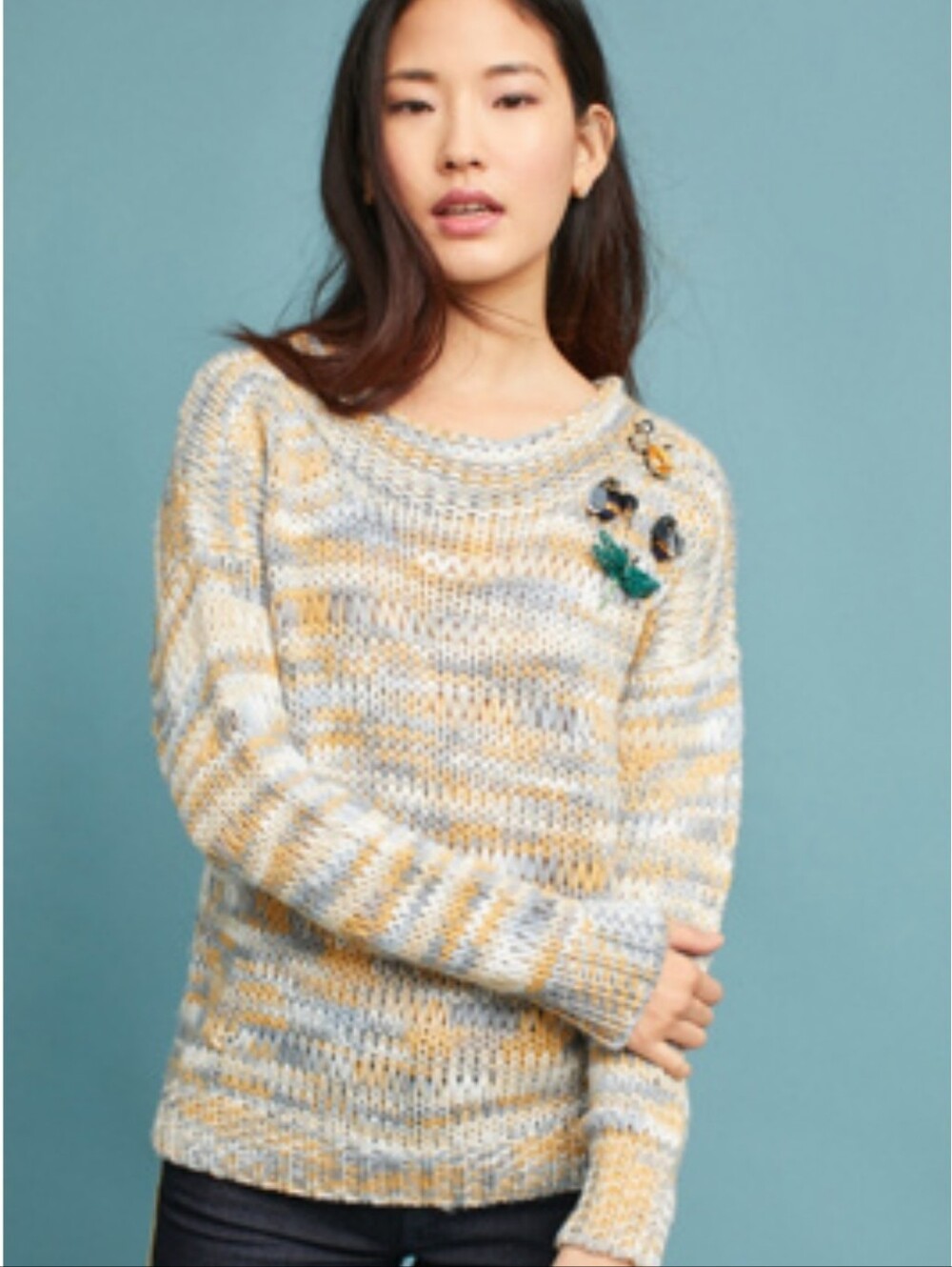 ANTHROPOLOGIE MOTH MARLED BOATNECK SWEATER WITH BUG MOTIF SIZE M